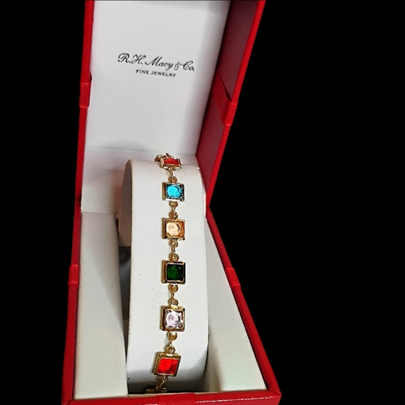 Macy's Gold Plated Multi Colored Crystal Bracelet in Gift Box - Picture 1 of 7